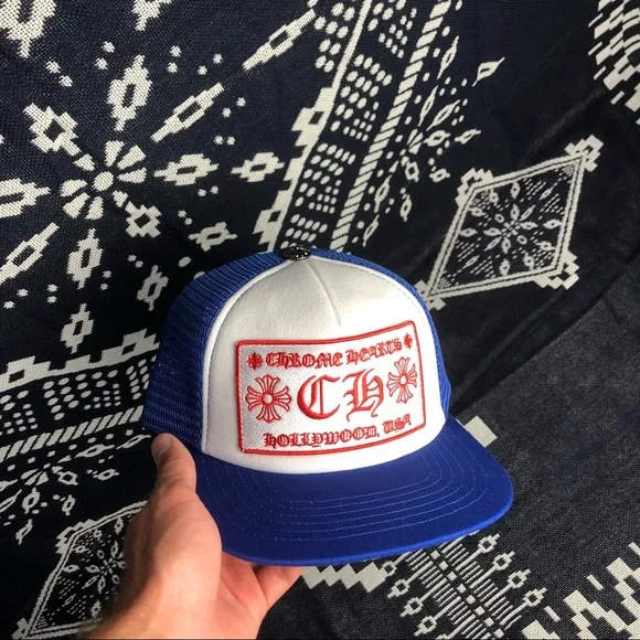 Chrome Hearts ★ AUTHENTIC Blue / Wh / Rd Trucker Hat - Picture 2 of 12